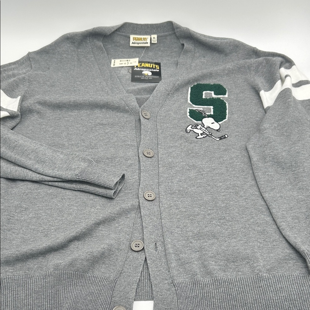 Aeropostale Gray Cardigan with Snoopy and Green Letter